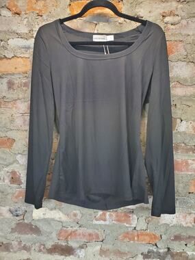 DSCROBIE Womens Long Sleeve Top XL Dark Gray Ribbed Scoop Neck Pullover Casual